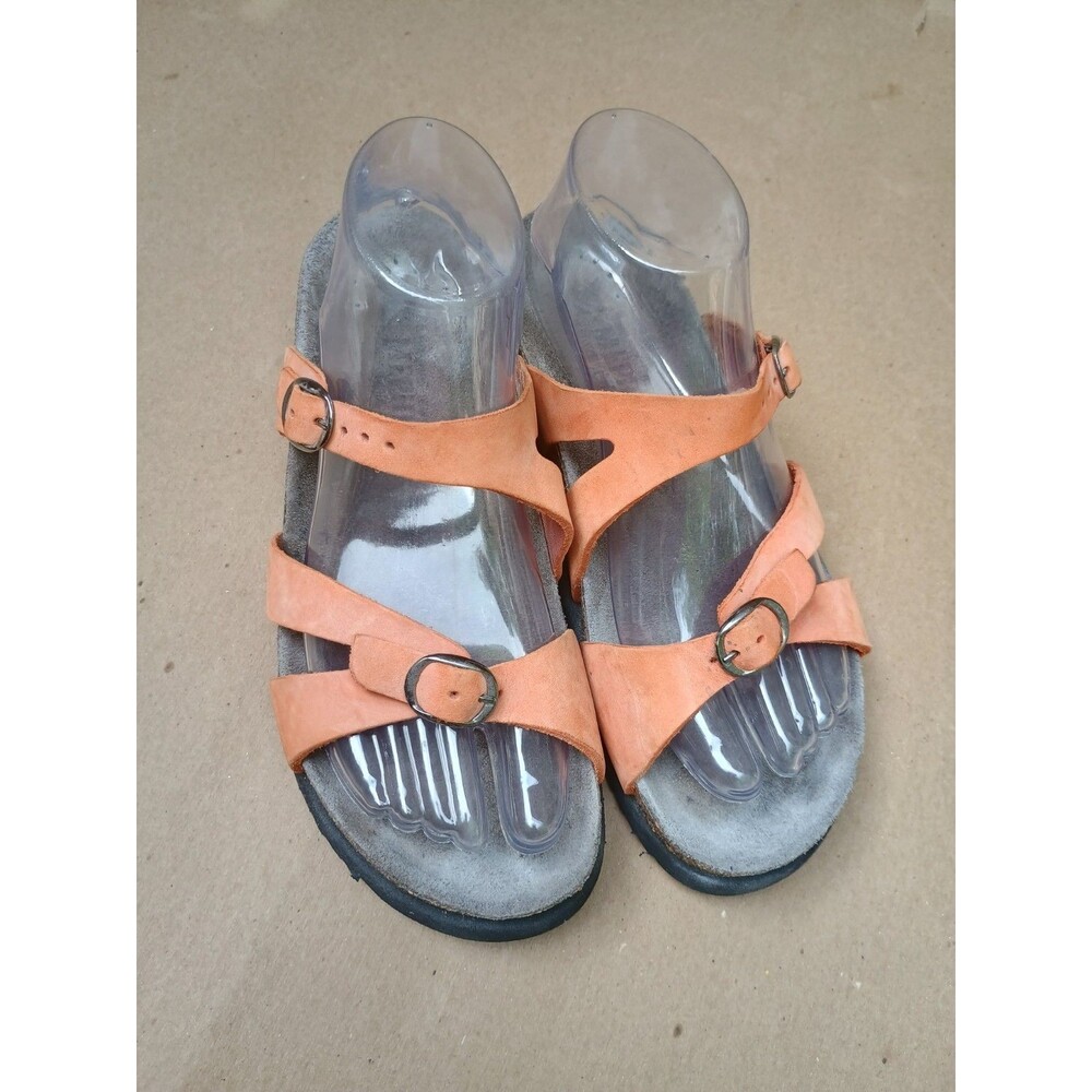 Mephisto Womens Coral Orange Nubuck Leather Buckle Sandals Sz 37 US Sz 7